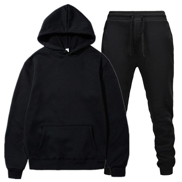 

solid color pullover set sports two piece men's hoodie sweater sweatpants, Gray