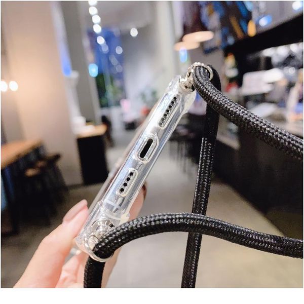 

strap cord chain transparent phone case for iphone 12 pro 11pro max xs max xr x 7 8 plus carry necklace jllasr