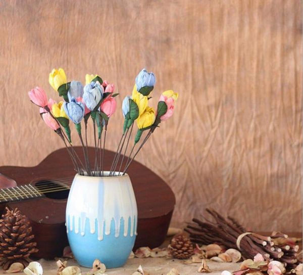 

5pcs blue/yellow/pink tulip water lily dried flower for wedding party home l decoration diy bouquet project accessory