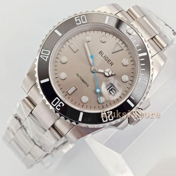 

wristwatches 40mm white bracelet montre sport relogio masculino luminous automatic marque luxe hommes date horloge montres, Slivery;brown