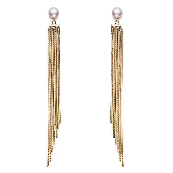 

pearl long tassel drop earrings natural pearl drop earring dangle hanging earring for women, Silver