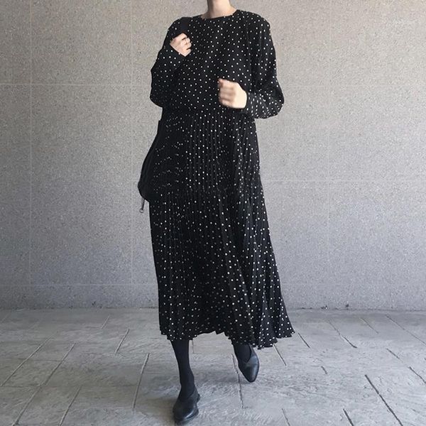 

korean style spring new 2020 women dress long sleeve round collar dot ladies dress high waist fashion women clothing v9471, Black;gray