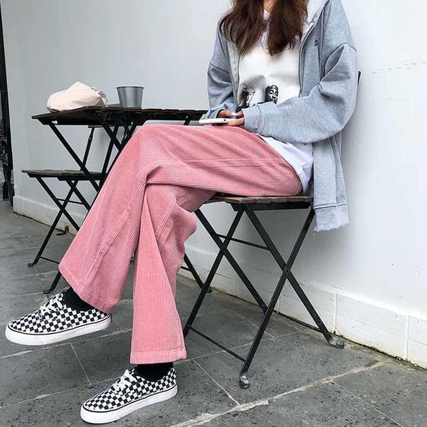 

women corduroy pants 2020 autumn winter new fashion female warm loose wide leg pant vintage casual straight trousers, Black;white