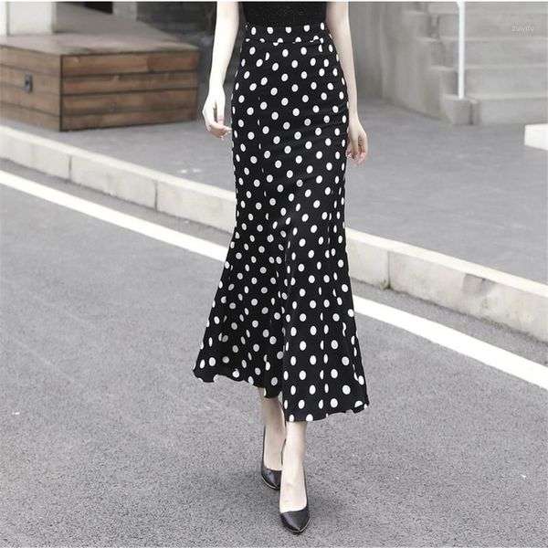 

polka dot fishtail skirt 2020 summer and autumn new package hip long skirts casual street wear mermaid chiffon skirt1, Black