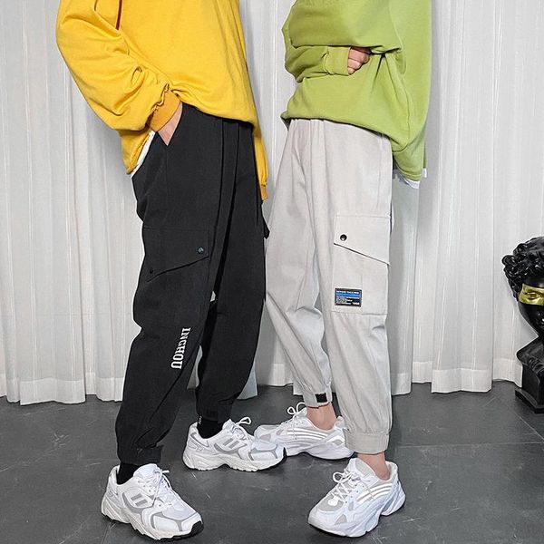 

men's autumn thin korean fashion pants loose feet casual sports overalls, Black