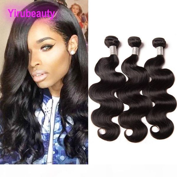 

yiruhair malaysian unprocessed human hair extensions 3 bundles body wave three pieces one set dyeable natural color body wave hair weaves, Black