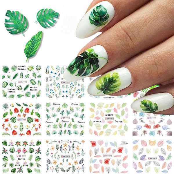

stickers & decals 12pcs leaves summer fruit water kiwi banana lemon strawberry designs nail wraps slider decoration accessories, Black