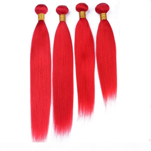 

pure red brazilian virgin human hair bundles silky straight 4pcs double wefts red colored human hair weaves brazilian hair extensions, Black