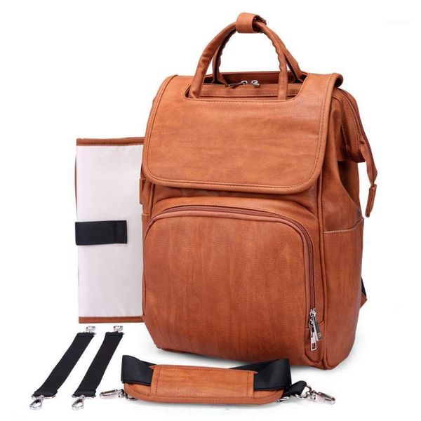 

pu leather baby diaper bag backpack large capacity maternity mummy nappy bag with changing pad stroller straps1