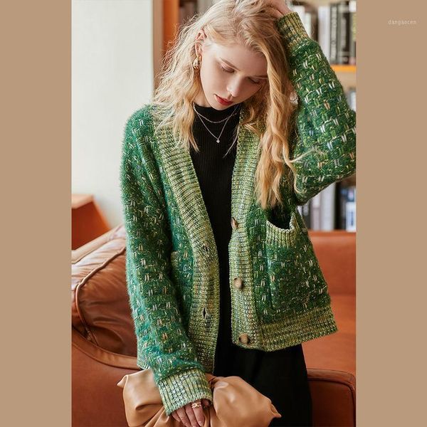 

sweater cardigan coat autumn / winter 2020 new style green loose and lazy wind knitted outerwear women1, White