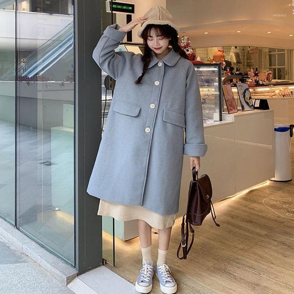 

luck a sweet wool coat women winter warm trench long coat female casual high street kawaii japanese style korean outwear women1, Black
