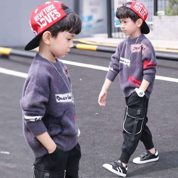 

new 2020 clothing sweater pullover autumn winter middle and big children's mink boys' cashmere xnkr, Blue
