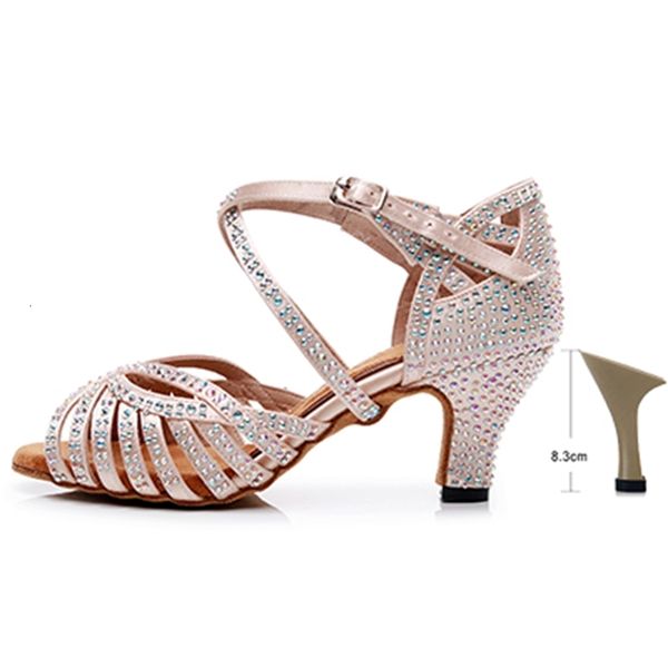 

2021 new women rhinestone latin dance black high heel latino ballroom dancing shoes for party girls soft sole salsa dance-shoes 44n3