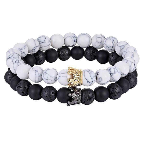 

xqni new classic interlocking stitching lava & matte onyx stone with crown accessories beads bracelet hand jewelry for women men bbyrks, Golden;silver