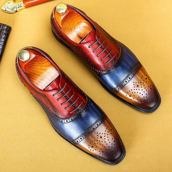 

genuine leather mens fashion business office dress shoes italian blue khaki brogue shoe pointed toe wedding party formal oxfords1, Black