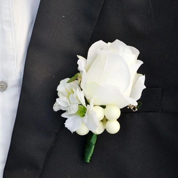 

White Best Man Groom Groomsman Boutonniere Rose Flowers Wedding Bouquet Accessories Home Party Bride Suit Decoration