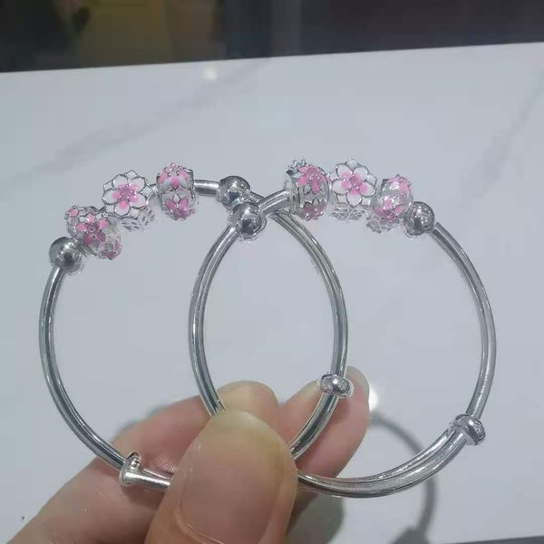 

copper push pull open bracelet women's classic transfer beads electroplated drop glaze korean version presents to women, Slivery;golden