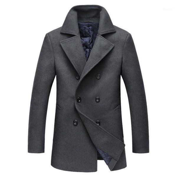 

2020 autumn winter new thicker long wool trench coat men slim double breasted woolen trench coats business gentlemen pea coat1, Black
