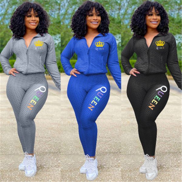 

ladies knitted jacquard 2pcs sets fashion trend long sleeve zipper pant yoga sport suits designer female spring casual slim tracksuits, Gray