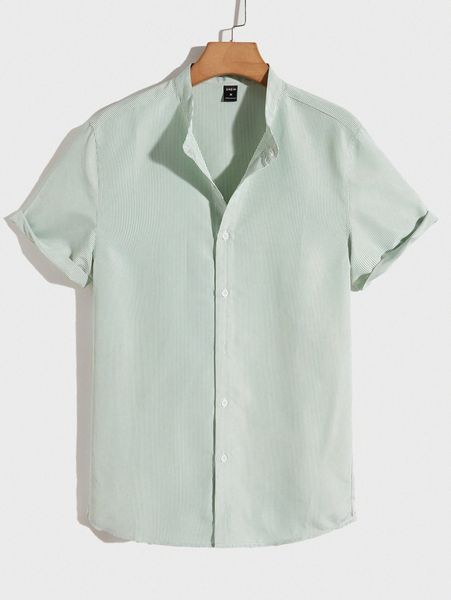 

men striped pattern roll up sleeve shirt 54fi#, White;black
