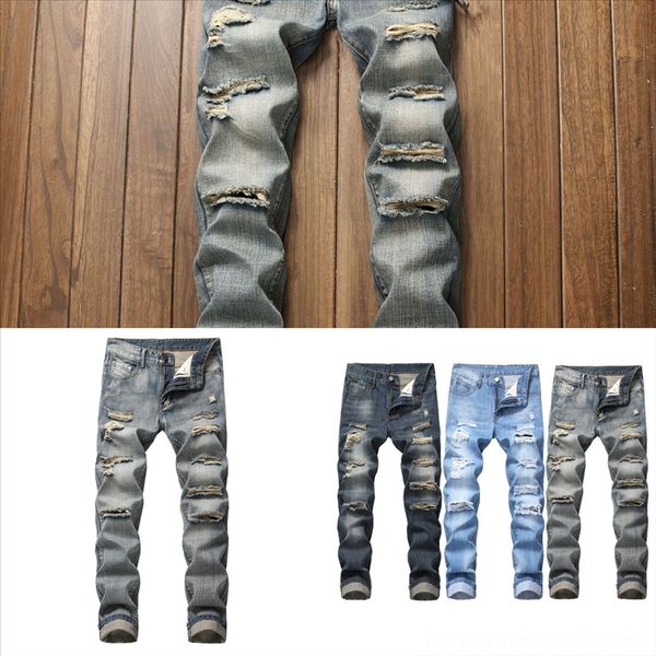 

c0ega men jeans pants loose fit tear hop jeans for man hop pants fashion streetwear denim trousers hole, Black