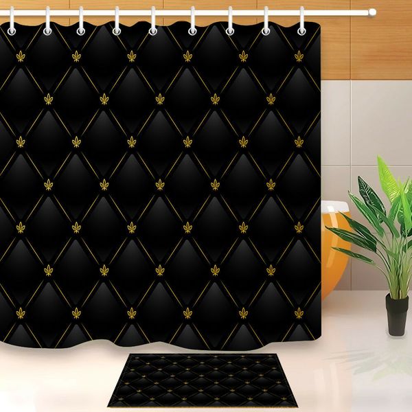 

black leather with gold pattern shower curtain waterproof polyester fabric bath curtain fashion bathroom decor hooks included