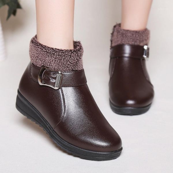 

discount new winter boots leathers shoes woman wedges ankle snow boots plus size 36-41 zip fashion casual plush warm non-slip1, Black