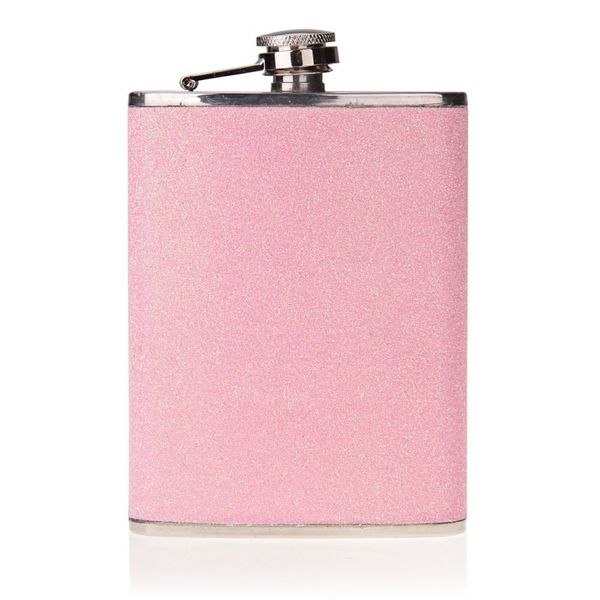 

glittler stainless steel alcohol drink liquor whisky hip flask 7oz pink q1222