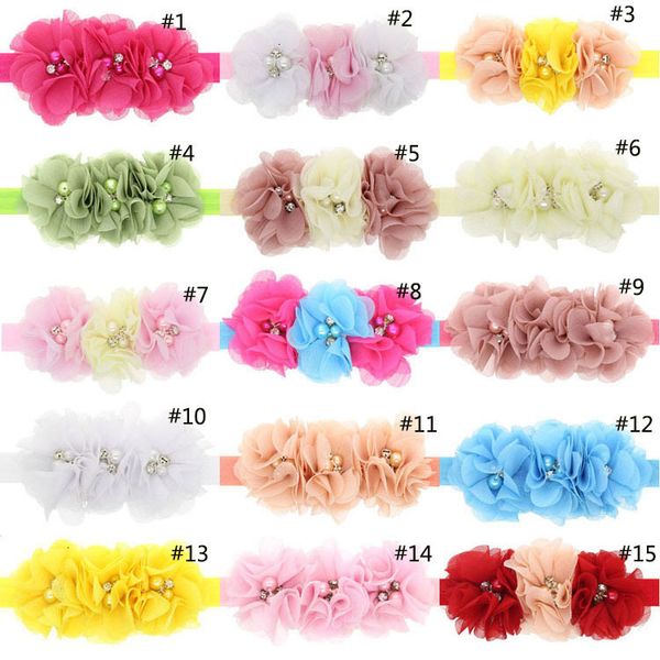 

bands 28 styles gril baby 3 flowers pearl crystal chiffon floral elastic headbands kids headwear head band hair accessor
