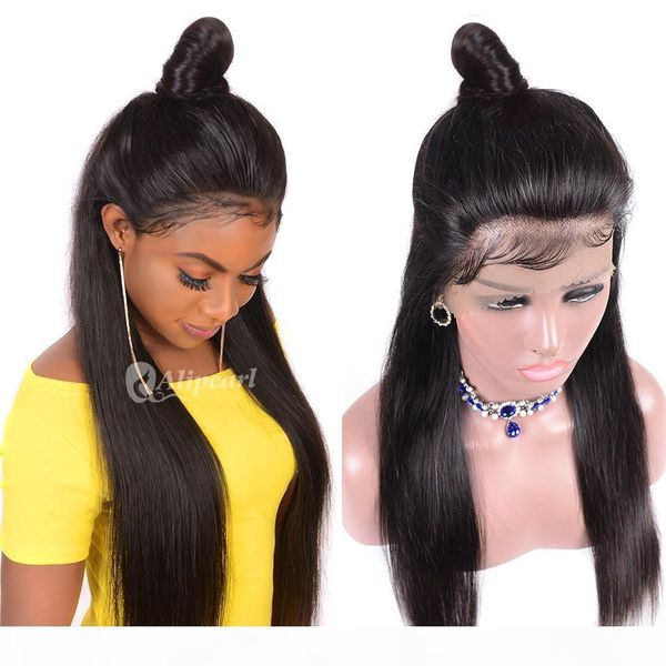 

fake scalp lace front wig 13*6 deep parting glueless virgin brazilian straight hair preplucked fake scalp lacefront human hair wigs, Black;brown