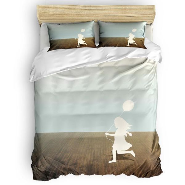 

силуэт персонажа маленькая девочка с воздушными шарами стеганая крышка постельное белье стеганые одеяло набор огорчает день калифорнийский к