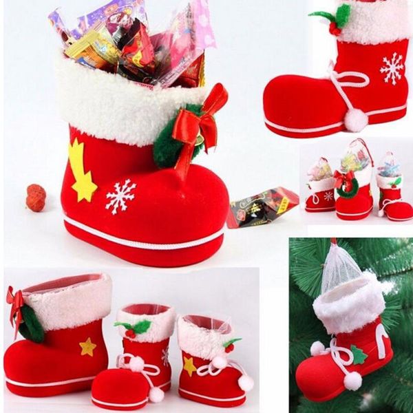 

christmas decorations 3 sizes 1pc boots flocking socks creative gift box of candy decorative red
