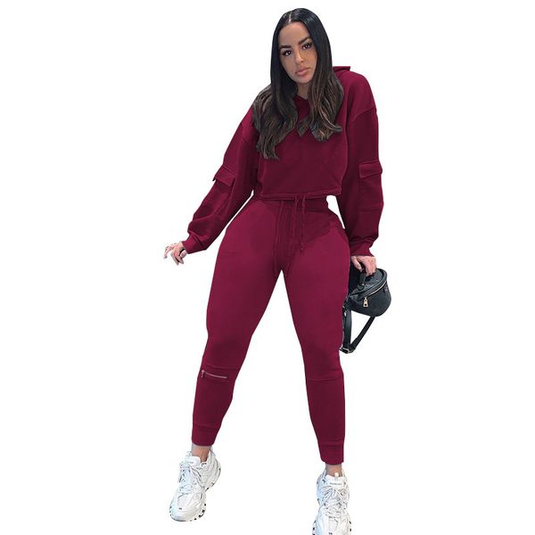 

2021 new womens slim fit fall winter sport pieces tracksuits sets drawstring sweatshirts long leggings pants 1up5, Gray