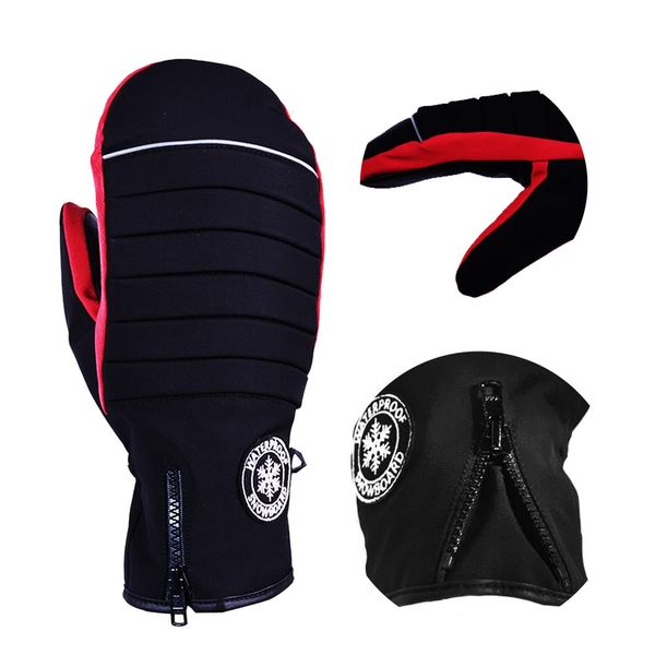 

winter used outdoor sport men long cuff snow gloves with zipper waterproof pipe ski cross snowboard gloves wmttwz, Black