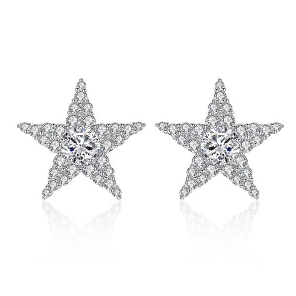 

tiny trendy cubic zircon crystal star stud earrings shining stone luxury starfish earrings for women and girls jewelry, Golden;silver