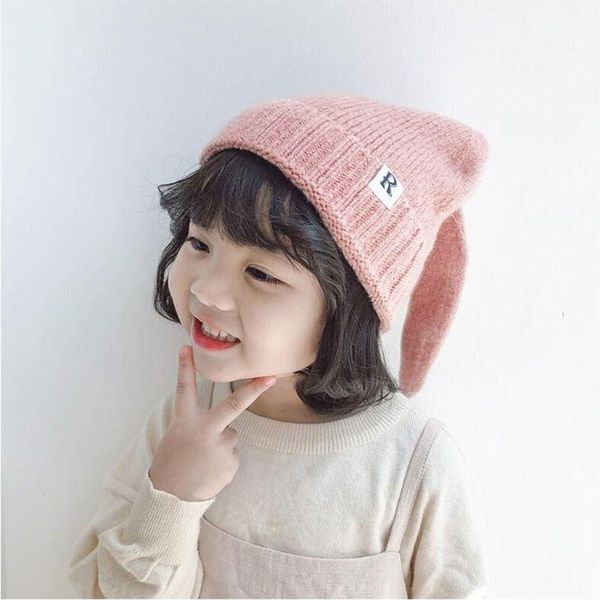 

2020 kids girl&boy baby winter warm knitted long ear beanie hat 2020 autumn hats cap lx9d, Blue;gray