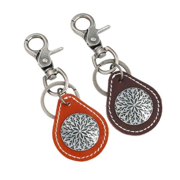 

keychains seed of life charm flower for women bag accessories alloy ring geometric pendant leather car key chain jewelry, Silver