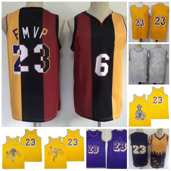 

vintage stitched la jersey mens 23 jdmes stitched retro mesh basketball jerseys yellow purple white, Black
