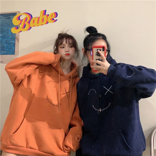 

lautumn winter 2020 new korean loose embroidery hooded long sleeve sweater women ins super fire salt net red fashion, Black