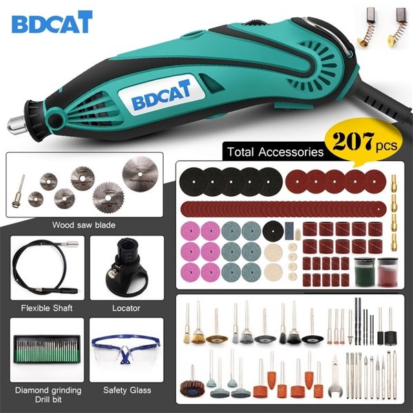 Bdcat 180w ferramenta de moedor elétrico mini broca de polimento velocidade variável ferramenta rotativa com 207 pcs ferramentas elétricas dremel acessórios 201225
