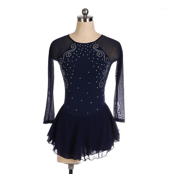 

tulle long sleeves skating dress for women girls ballet leotard stage dance wear shiny velvet skating competition dress bl40171, Black;red