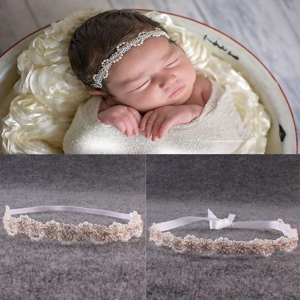 

hair accessories born baby pearl flower headband girl pography props bow ribbon band handmade, Slivery;white