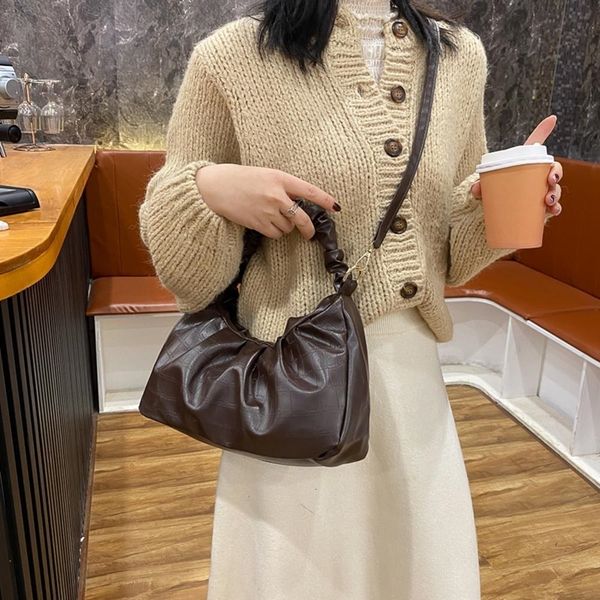 

stone pu solid handle bags wristlets fashion ladies cloud shoulder handbags popular simple female daily bag