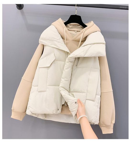 

2021 autumn and winter new down cotton vest coat for women plus size female cotton parka clothing sleeveless waistcoat all-match1, Black;white