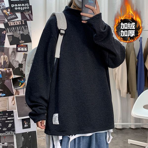 

2021 new privathinker men's solid color warm hoodies winter new woman turtleneck streetwear sweatshirts man fashion clothing hzse, Black