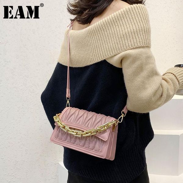 

shoulder bags [eam] women green wrinkled metal chains pu leather personality all-match crossbody bag fashion tide 2021 18a0244