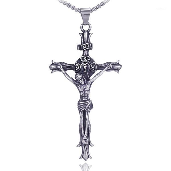 

pendant necklaces european and american fashion jesus cross necklace charm men's stainless steel 9-x000451, Silver