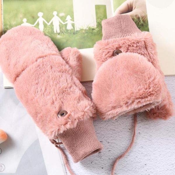 

five fingers gloves fashion winter plush faux fur for women windproof velvet thicken warmer flip warm soft mittens stretch type h i9r5, Blue;gray