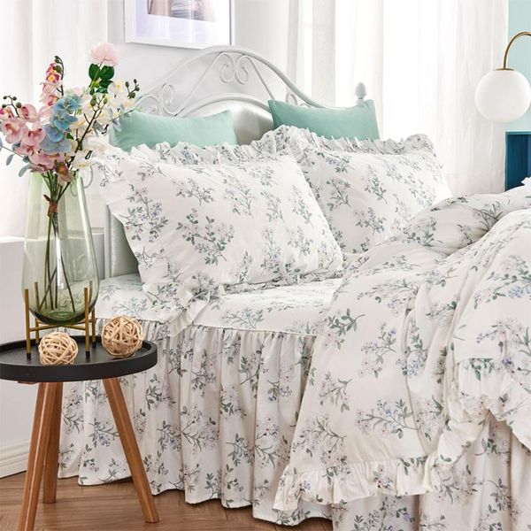 

elegant flower ruffle bedding set,twin full  king floral cotton single double bedclothes bed dress pillow case quilt cover