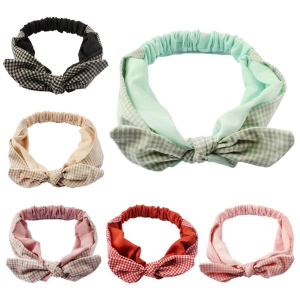 

hair accessories born girl ears headband plaid bow hairband turban knot headwrap band elastic bands baby headwear, Slivery;white